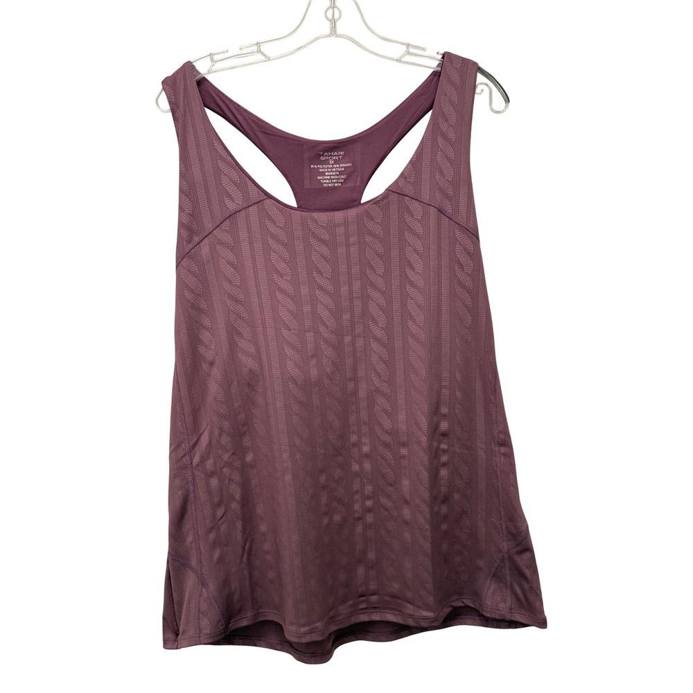 Tahari Sport Womens 3X Plum Purple Burnout Racerback Athletic Tank Top New